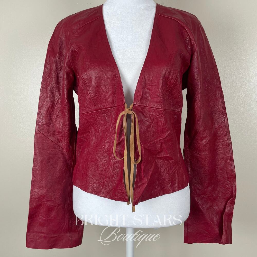 Rare Red Leather Jacket ASO Buffy the Vampire Slayer Tie Front Vintage Y2K - Picture 5 of 12